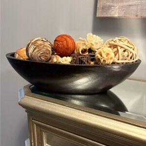 Pottery barn Brown wooden bowl & potpourri 24” x 8”